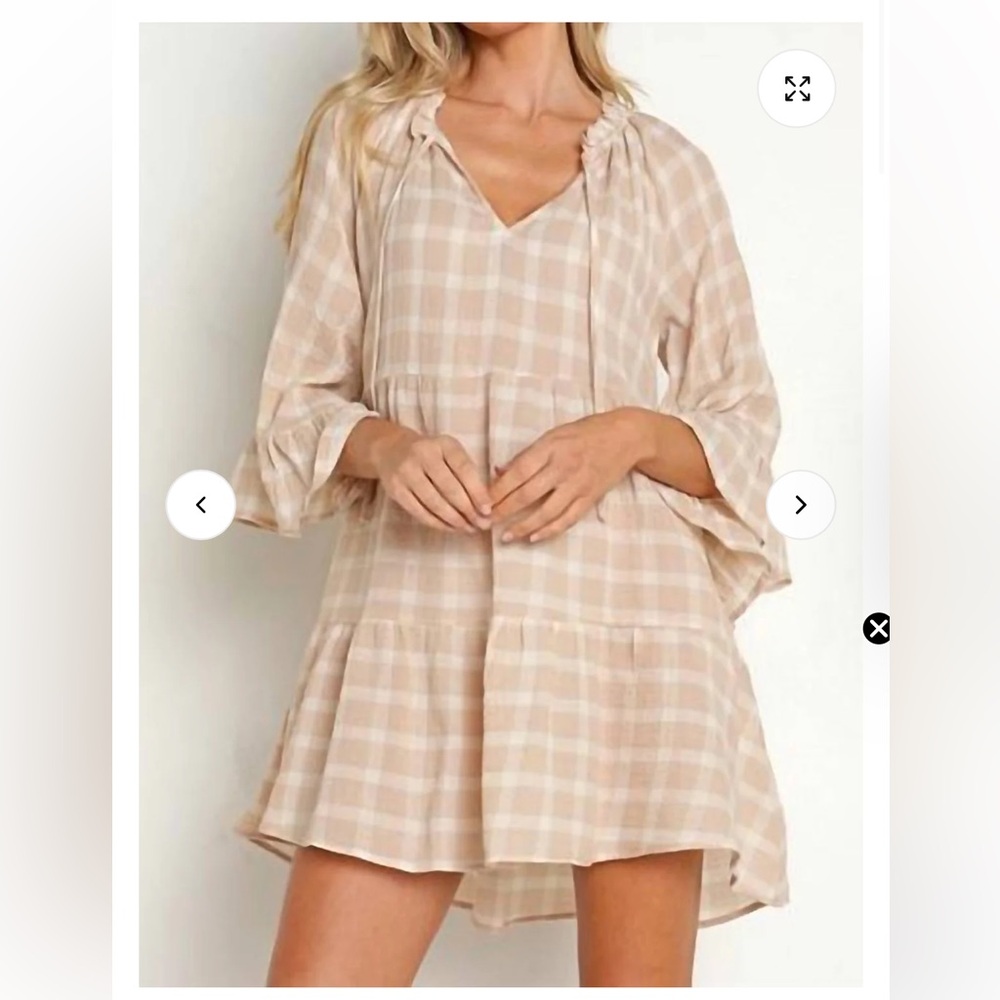 Show Me Your MuMu Beige Plaid Long Sleeve Dress